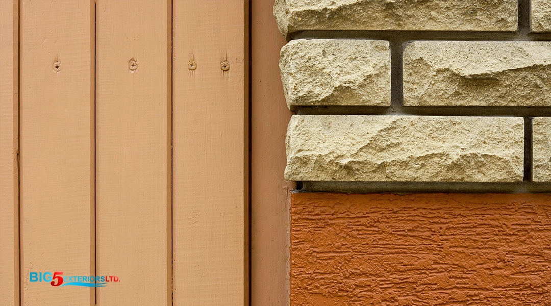 Stucco, Vinyl, Hardie Board & Wood siding compared next to one another