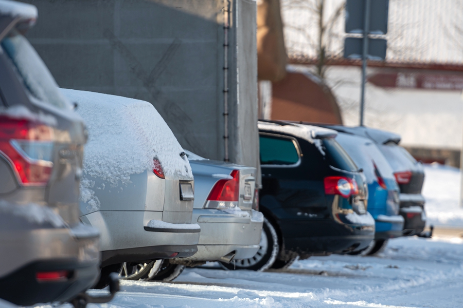 Vehicles in Calgary with dusting of snow in early winter